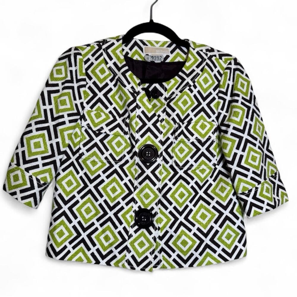 Michael Kors Black Green Cropped Short Sleeve Jacket Womens S Retro Fall Buttons